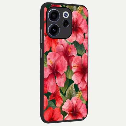  Hibiscus Pattern back cover For Oppo Reno 15c slim fit glass case with vibrant aesthetic design