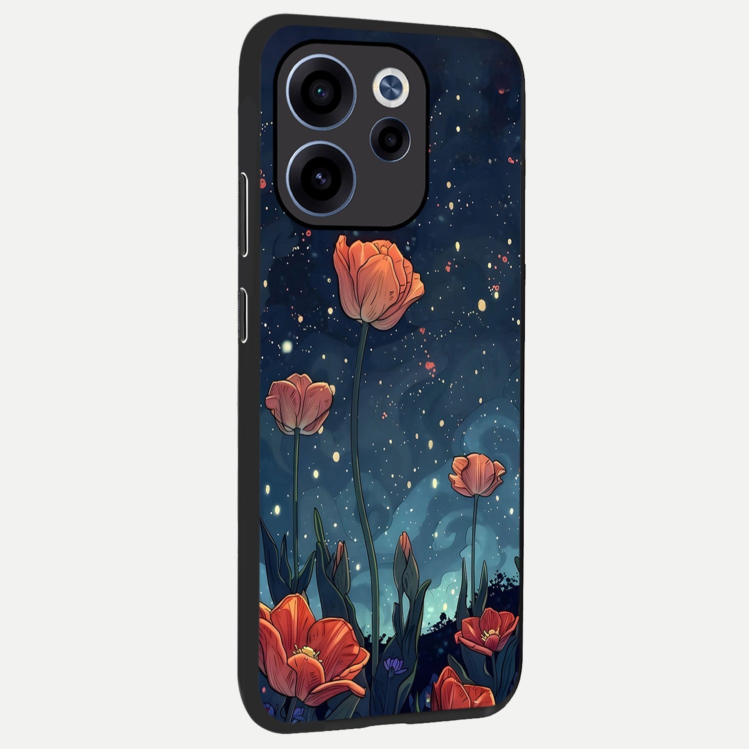  Midnight Tulip Glow back cover For Oppo Reno 15c slim fit glass case with vibrant aesthetic design