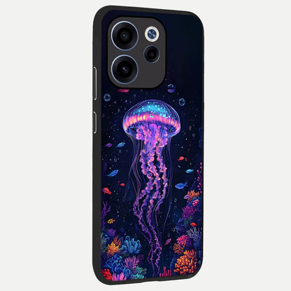  Neon Jellyfish back cover For Oppo Reno 15c slim fit glass case with vibrant aesthetic design