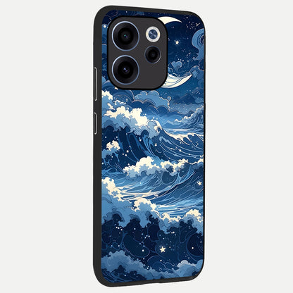 Ocean Moon Waves back cover For Oppo Reno 15c slim fit glass case with vibrant aesthetic design