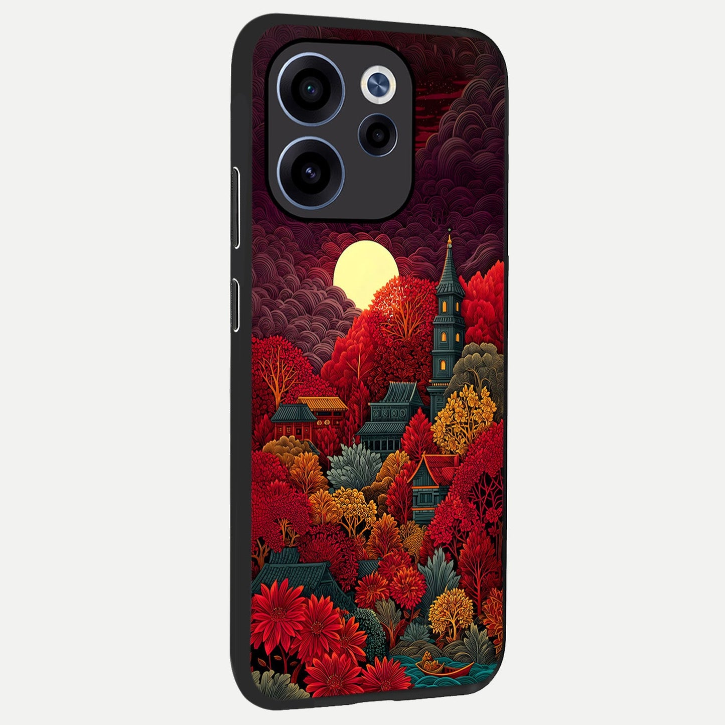  Scarlet Autumn Temple back cover For Oppo Reno 15c slim fit glass case with vibrant aesthetic design