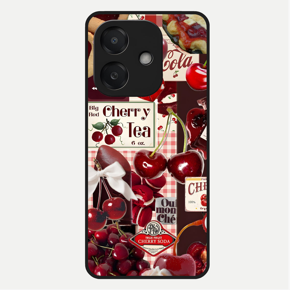  Aesthetic Cherry Tea Glass Case For Oppo A3x 5G back cover – full design glossy printed glass finish
