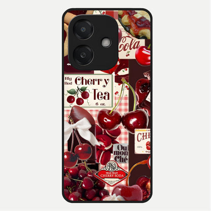  Aesthetic Cherry Tea Glass Case For Oppo A3x 5G back cover – full design glossy printed glass finish