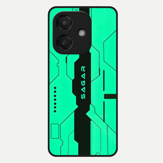  Aqua Tech CYBERPUNK Custom Name Glass Case For Oppo A3x 5G back cover – full design glossy printed glass finish
