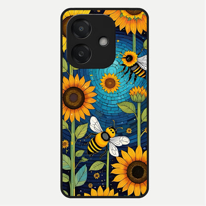  Bees And Sunflowers Glass Case For Oppo A3x 5G back cover – full design glossy printed glass finish