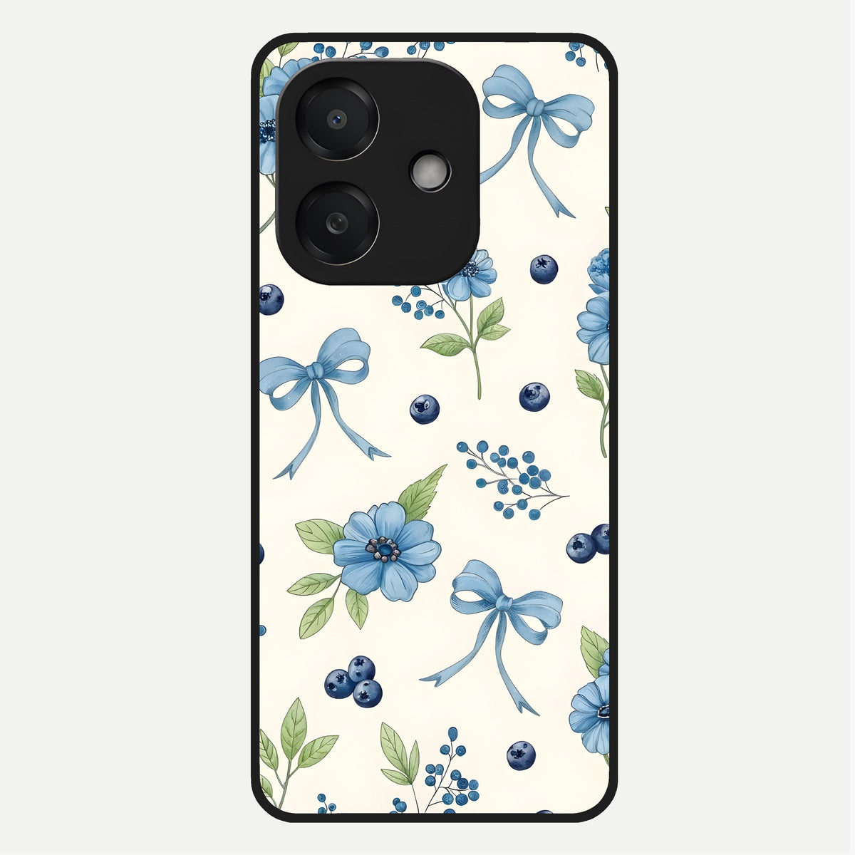  Blue Flower And Bow Glass Case For Oppo A3x 5G back cover – full design glossy printed glass finish
