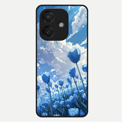  Blue Tulip Clouds Glass Case For Oppo A3x 5G back cover – full design glossy printed glass finish