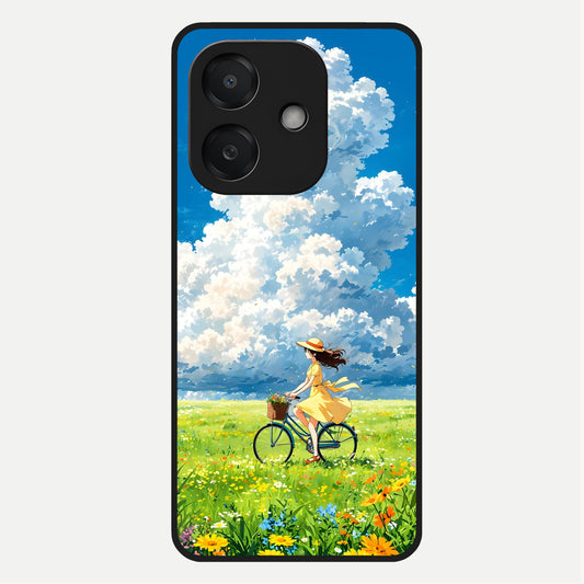  Breezy Meadow Ride Glass Case For Oppo A3x 5G back cover – full design glossy printed glass finish