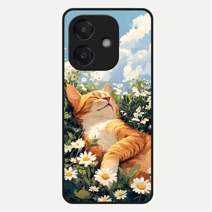  Cat And Flowers View Glass Case For Oppo A3x 5G back cover – full design glossy printed glass finish