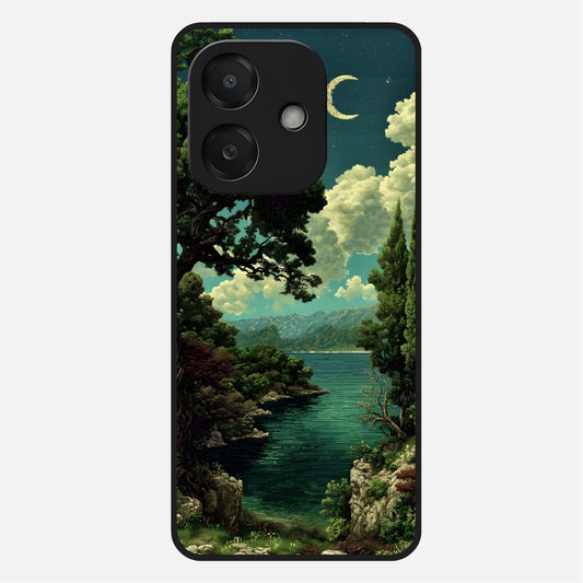  Celestial Lake Peace Glass Case For Oppo A3x 5G back cover – full design glossy printed glass finish
