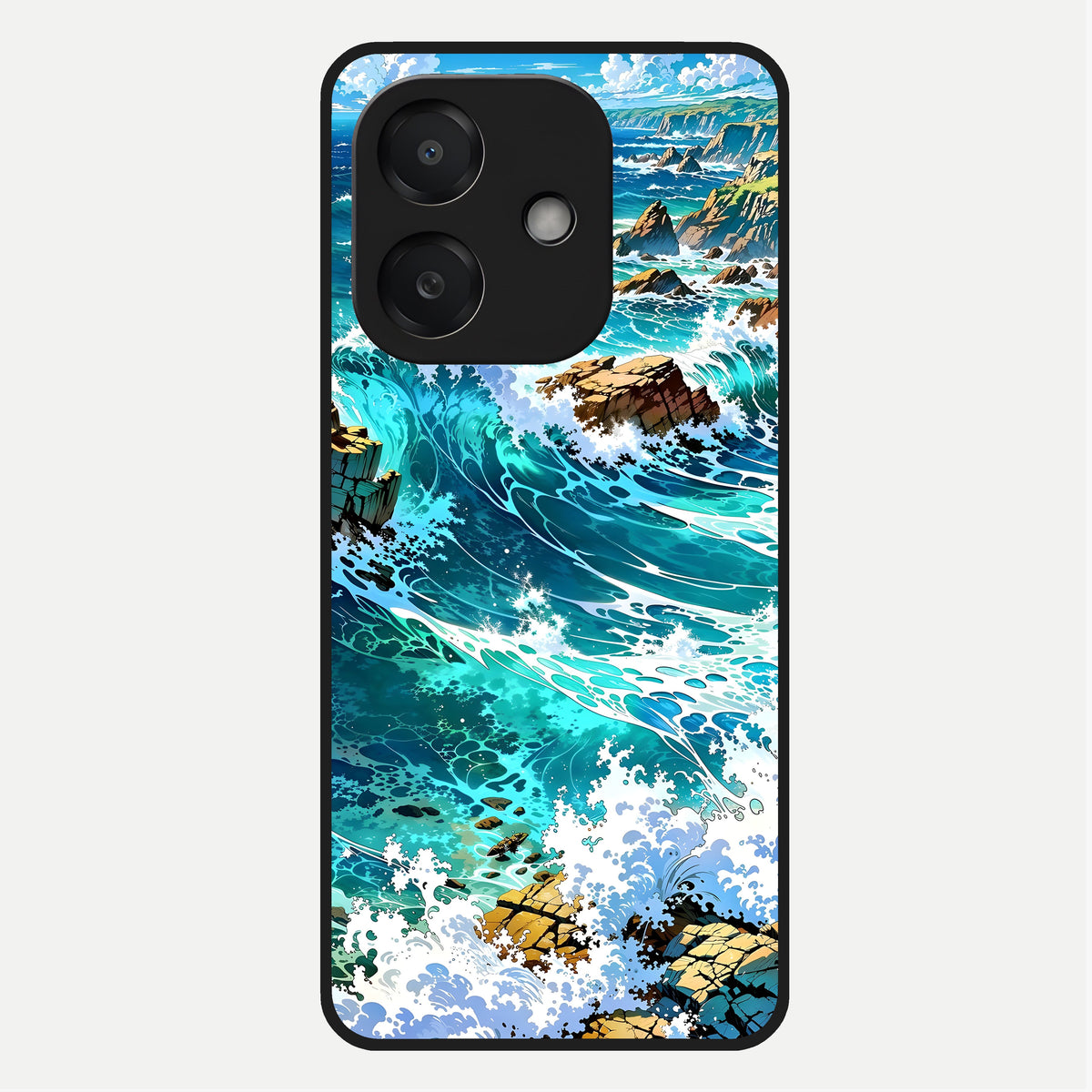  Coastal Blue Waves Glass Case For Oppo A3x 5G back cover – full design glossy printed glass finish