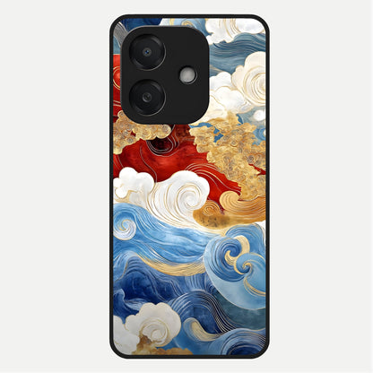  Colored Waves Glass Case For Oppo A3x 5G back cover – full design glossy printed glass finish