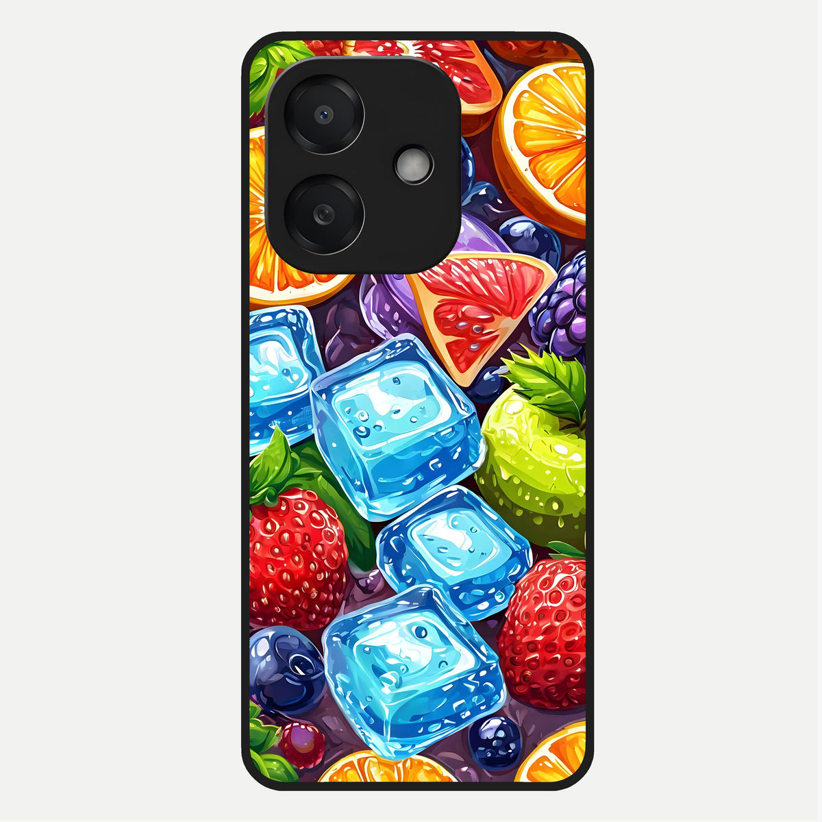  Colorful Fruits with Ice Glass Case For Oppo A3x 5G back cover – full design glossy printed glass finish