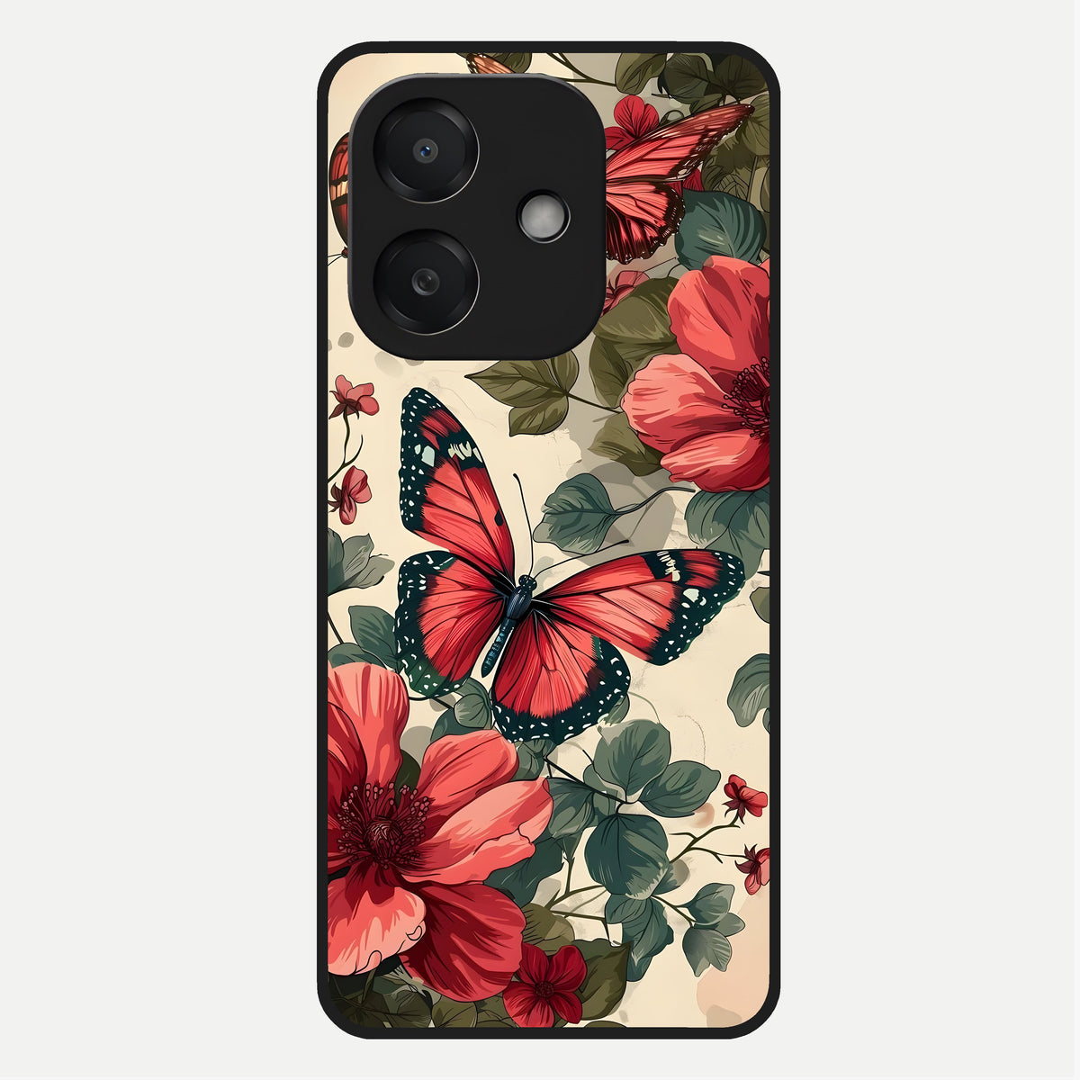  Crimson Butterfly Garden Glass Case For Oppo A3x 5G back cover – full design glossy printed glass finish
