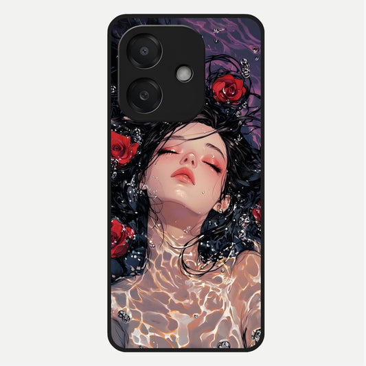  Crimson Rose Serenity Glass Case For Oppo A3x 5G back cover – full design glossy printed glass finish
