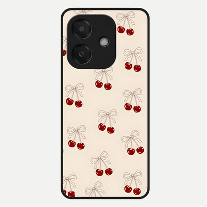  Cute Cherry Pattern Glass Case For Oppo A3x 5G back cover – full design glossy printed glass finish