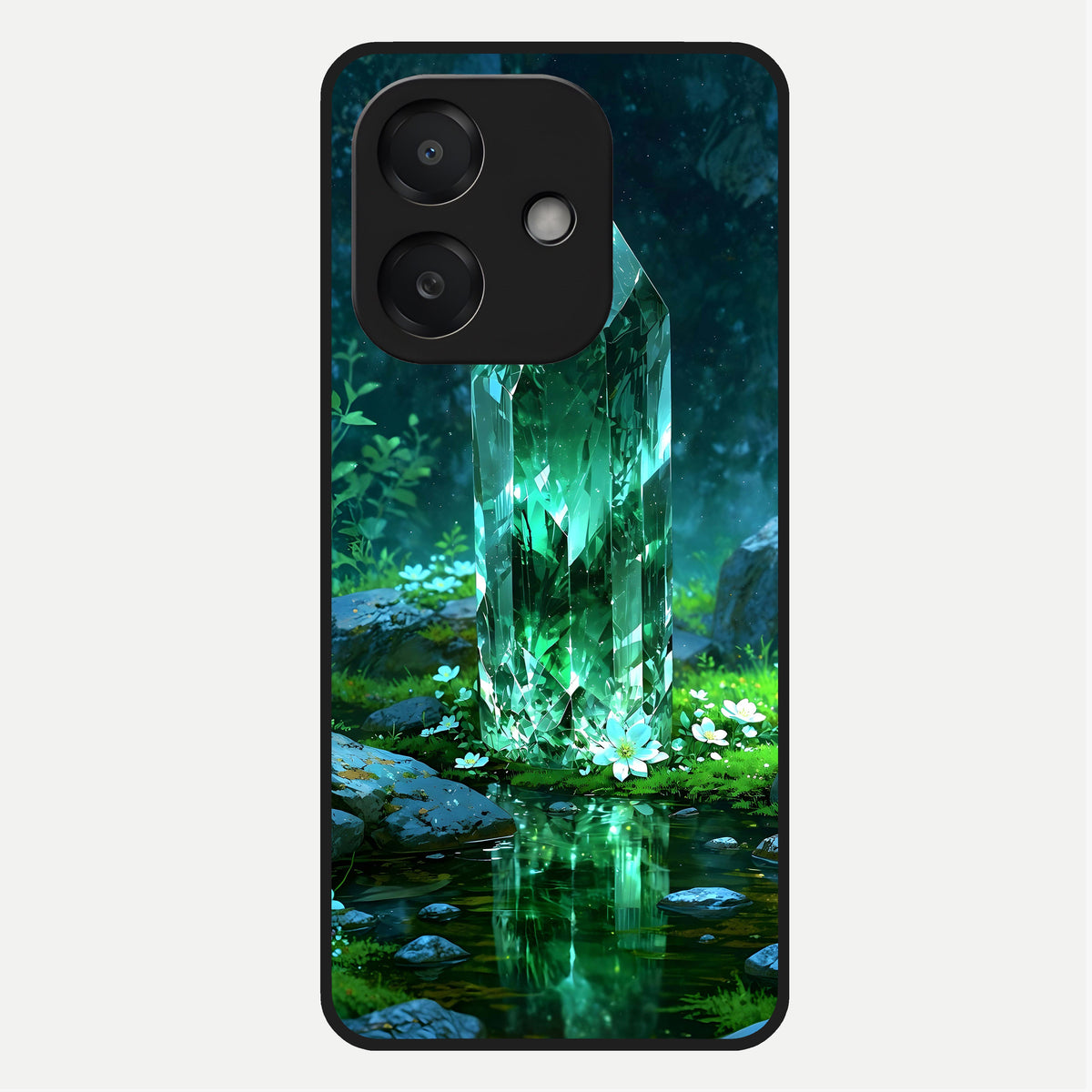  Emerald Light Crystal Glass Case For Oppo A3x 5G back cover – full design glossy printed glass finish