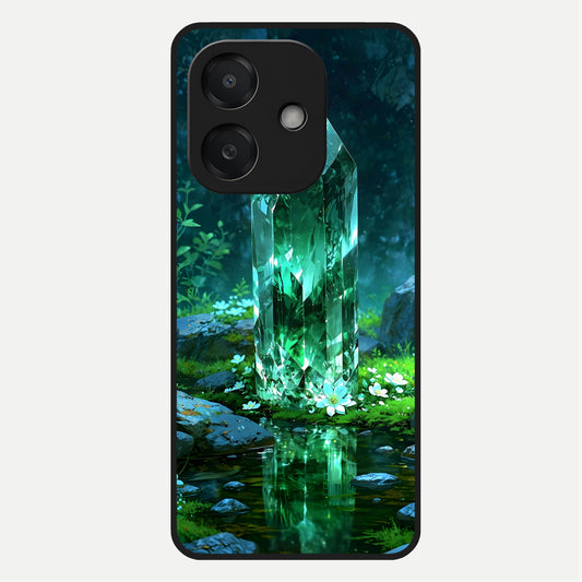  Emerald Light Crystal Glass Case For Oppo A3x 5G back cover – full design glossy printed glass finish