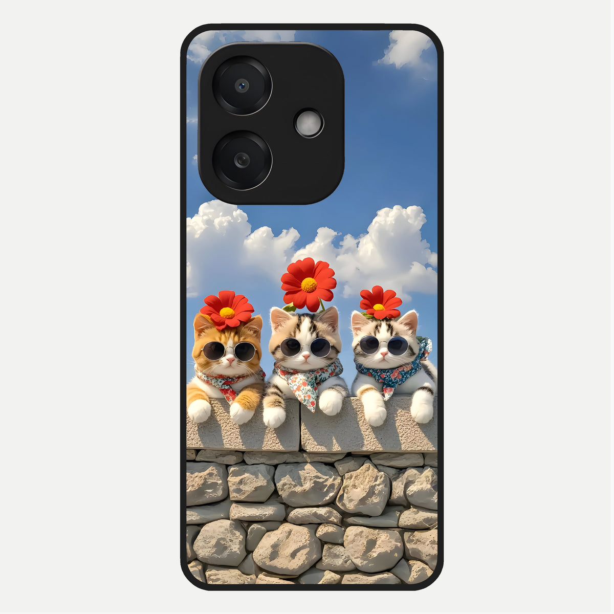  Floral Kitty Squad Glass Case For Oppo A3x 5G back cover – full design glossy printed glass finish