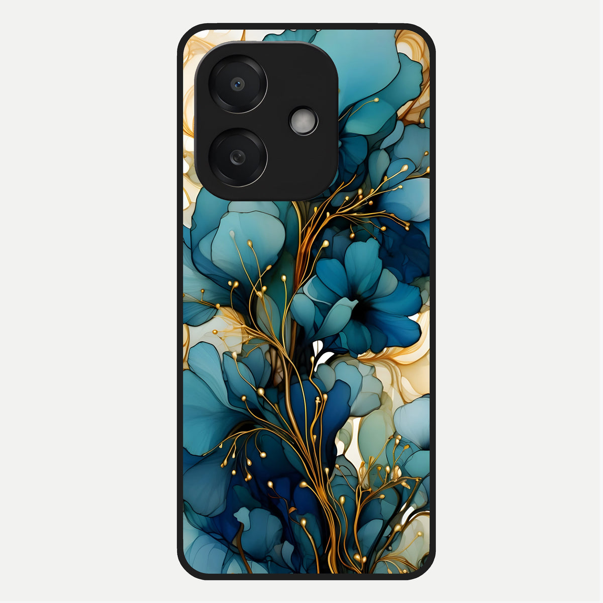  Golden Bloom Symphony Glass Case For Oppo A3x 5G back cover – full design glossy printed glass finish