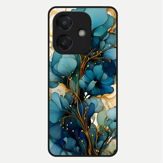  Golden Bloom Symphony Glass Case For Oppo A3x 5G back cover – full design glossy printed glass finish