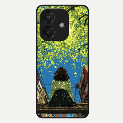  Golden Leaves Glow Glass Case For Oppo A3x 5G back cover – full design glossy printed glass finish