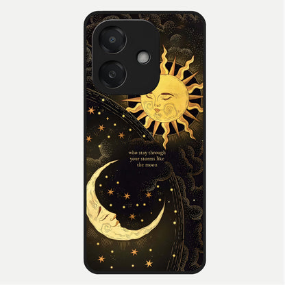  Golden Lunar Love Glass Case For Oppo A3x 5G back cover – full design glossy printed glass finish