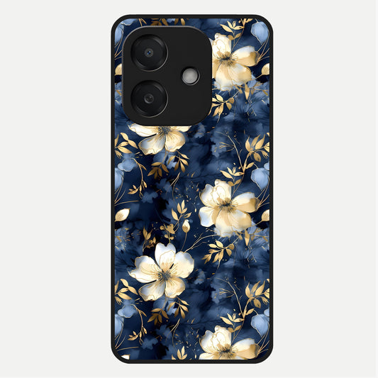  Golden Midnight Bloom Glass Case For Oppo A3x 5G back cover – full design glossy printed glass finish