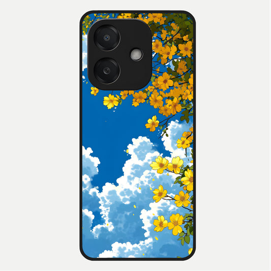  Golden Petal Sky Glass Case For Oppo A3x 5G back cover – full design glossy printed glass finish