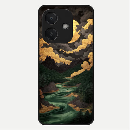  Golden River Moon Glass Case For Oppo A3x 5G back cover – full design glossy printed glass finish