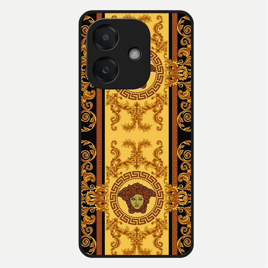  Golden Royal Heritage Glass Case For Oppo A3x 5G back cover – full design glossy printed glass finish
