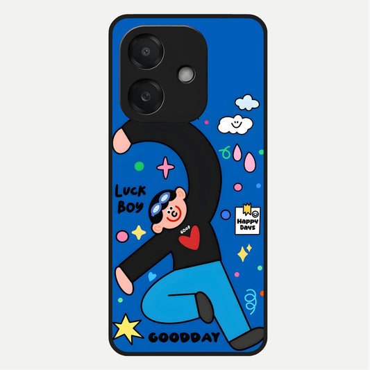  Happy Luck Vibe Glass Case For Oppo A3x 5G back cover – full design glossy printed glass finish