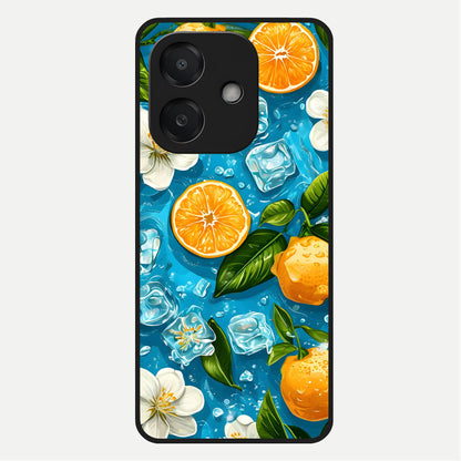  Ice Cube With Orange Glass Case For Oppo A3x 5G back cover – full design glossy printed glass finish
