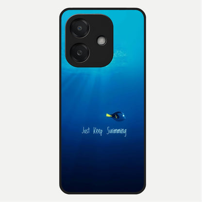  Just Keep Swimming Glass Case For Oppo A3x 5G back cover – full design glossy printed glass finish