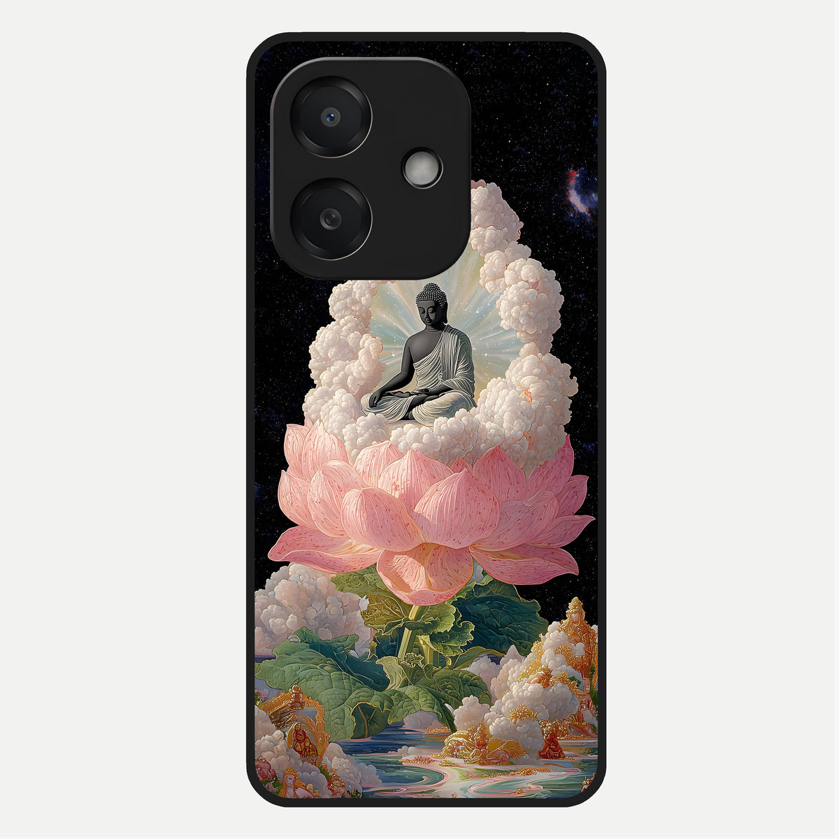  Lotus Divine Peace Glass Case For Oppo A3x 5G back cover – full design glossy printed glass finish
