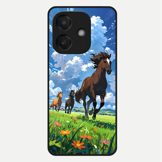  Majestic Horses Galloping Glass Case For Oppo A3x 5G back cover – full design glossy printed glass finish