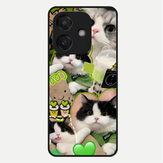  Matcha Cats Mood Glass Case For Oppo A3x 5G back cover – full design glossy printed glass finish