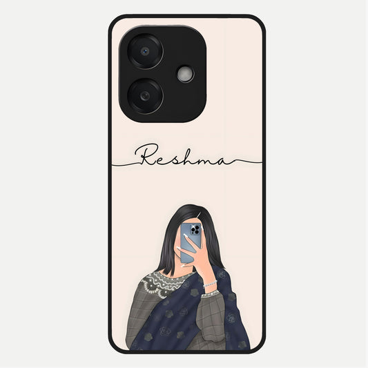  Mirror Mood Muse With Custom Name Glass Case For Oppo A3x 5G back cover – full design glossy printed glass finish
