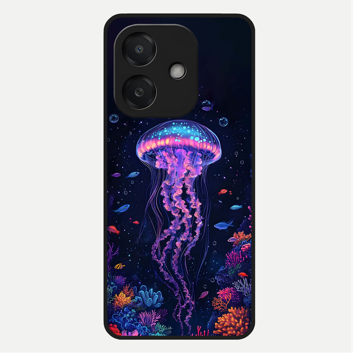  Neon Jellyfish Glass Case For Oppo A3x 5G back cover – full design glossy printed glass finish