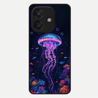  Neon Jellyfish Glass Case For Oppo A3x 5G back cover – full design glossy printed glass finish