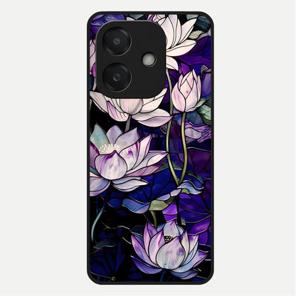  Purple Lotus Pattern Glass Case For Oppo A3x 5G back cover – full design glossy printed glass finish