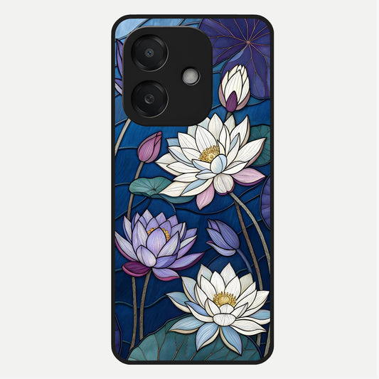  Purple Lotus Stained Glass Case For Oppo A3x 5G back cover – full design glossy printed glass finish