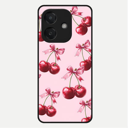  Red Cherries Pattern Glass Case For Oppo A3x 5G back cover – full design glossy printed glass finish