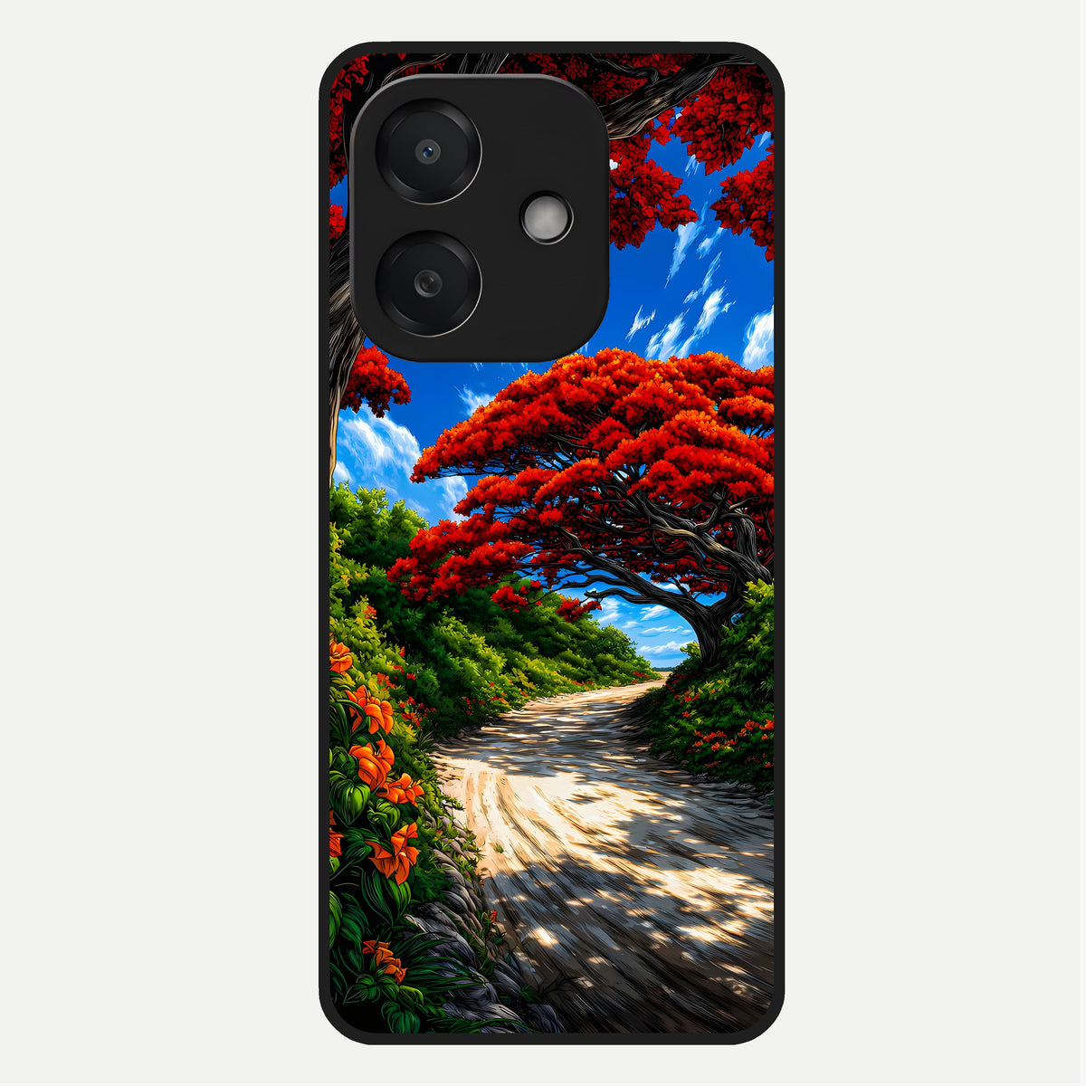  Red Trees Pathway Glass Case For Oppo A3x 5G back cover – full design glossy printed glass finish