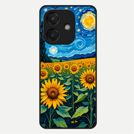  Starry Sunflower Dreams Glass Case For Oppo A3x 5G back cover – full design glossy printed glass finish
