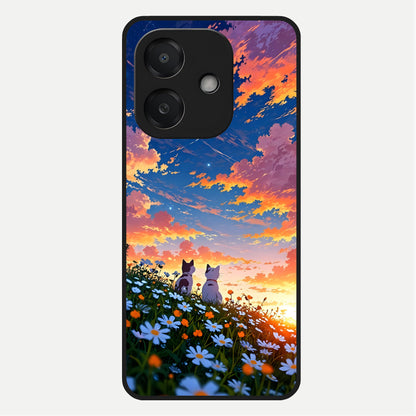  Two Cats Friends Glass Case For Oppo A3x 5G back cover – full design glossy printed glass finish