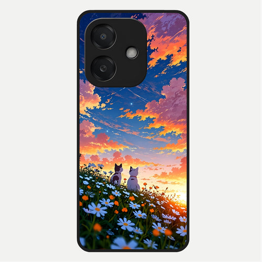  Two Cats Friends Glass Case For Oppo A3x 5G back cover – full design glossy printed glass finish