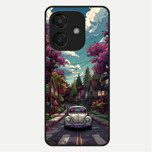  Vintage Street Drive Glass Case For Oppo A3x 5G back cover – full design glossy printed glass finish
