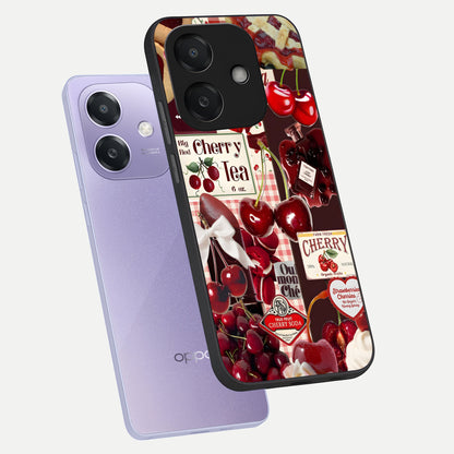  Aesthetic Cherry Tea phone case For Oppo A3x 5G showing premium glass back cover with detailed artwork