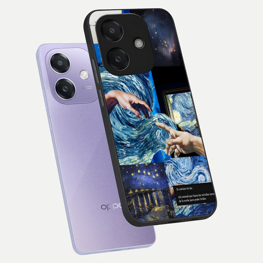  Aesthetic Vando Hands phone case For Oppo A3x 5G showing premium glass back cover with detailed artwork